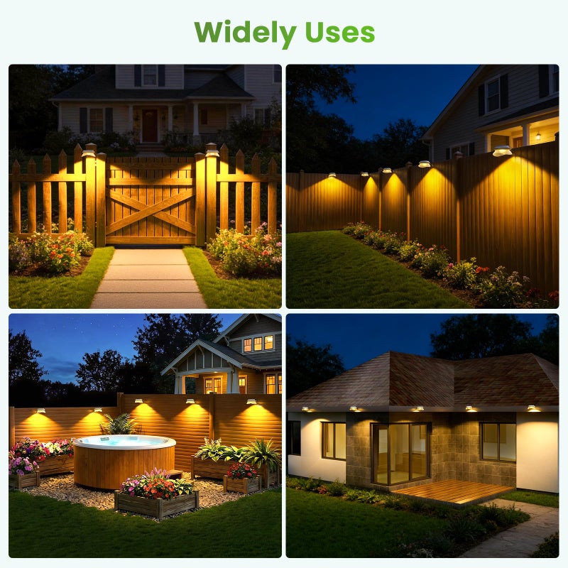 JSOT Solar Fence Lights, Bright Security Outdoor Backyard Lights Waterproof, Patio Decor Sign Lighting for Eaves Deck Pathway Garden Garage Stairs Wall 2 Installations Methods - White Light, 6 Pack - Image 2